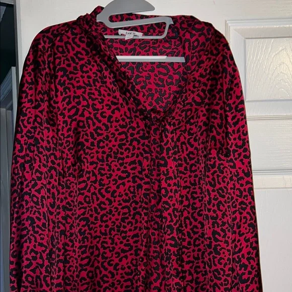 Bar III Red and Black Animal Print Top - Picture 1 of 9